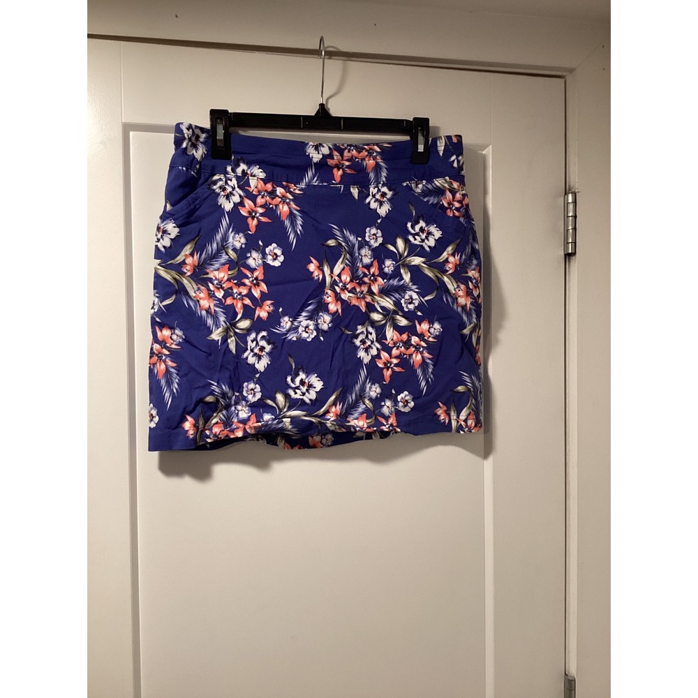 Mario Serrani Italy Womens Blue Floral Skort Size Large Tropical Pockets Stretch